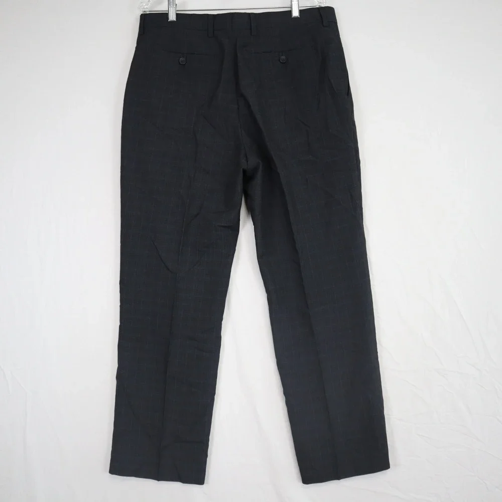Banana Republic Pants Mens 35x30 Tailored Fit Dress Suit Flat Front‎ Black Plaid